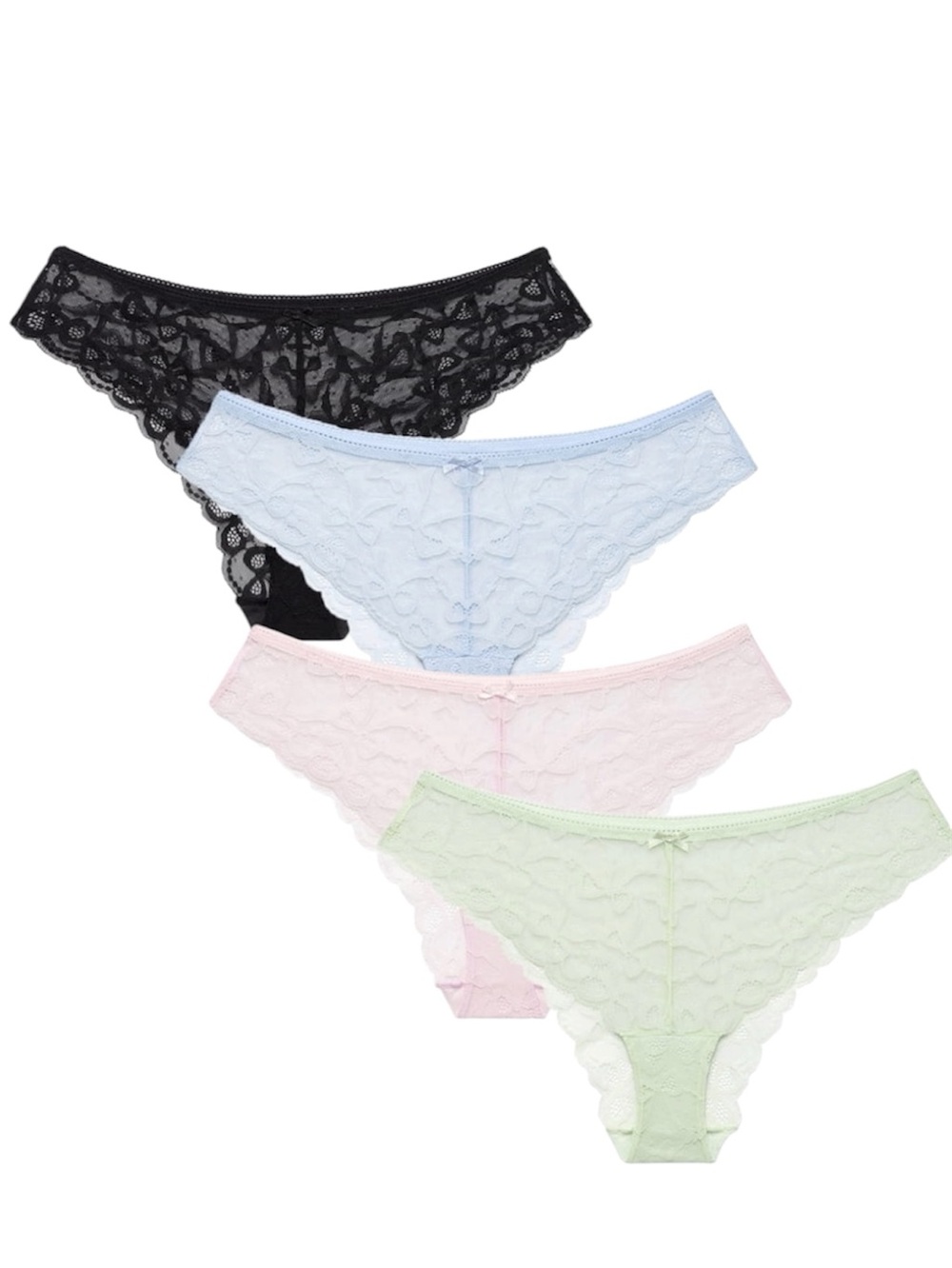No Boundaries Bow Lace Bikini Panty 4-Pack, Black, Blue, Pink & Mint Size XXXL